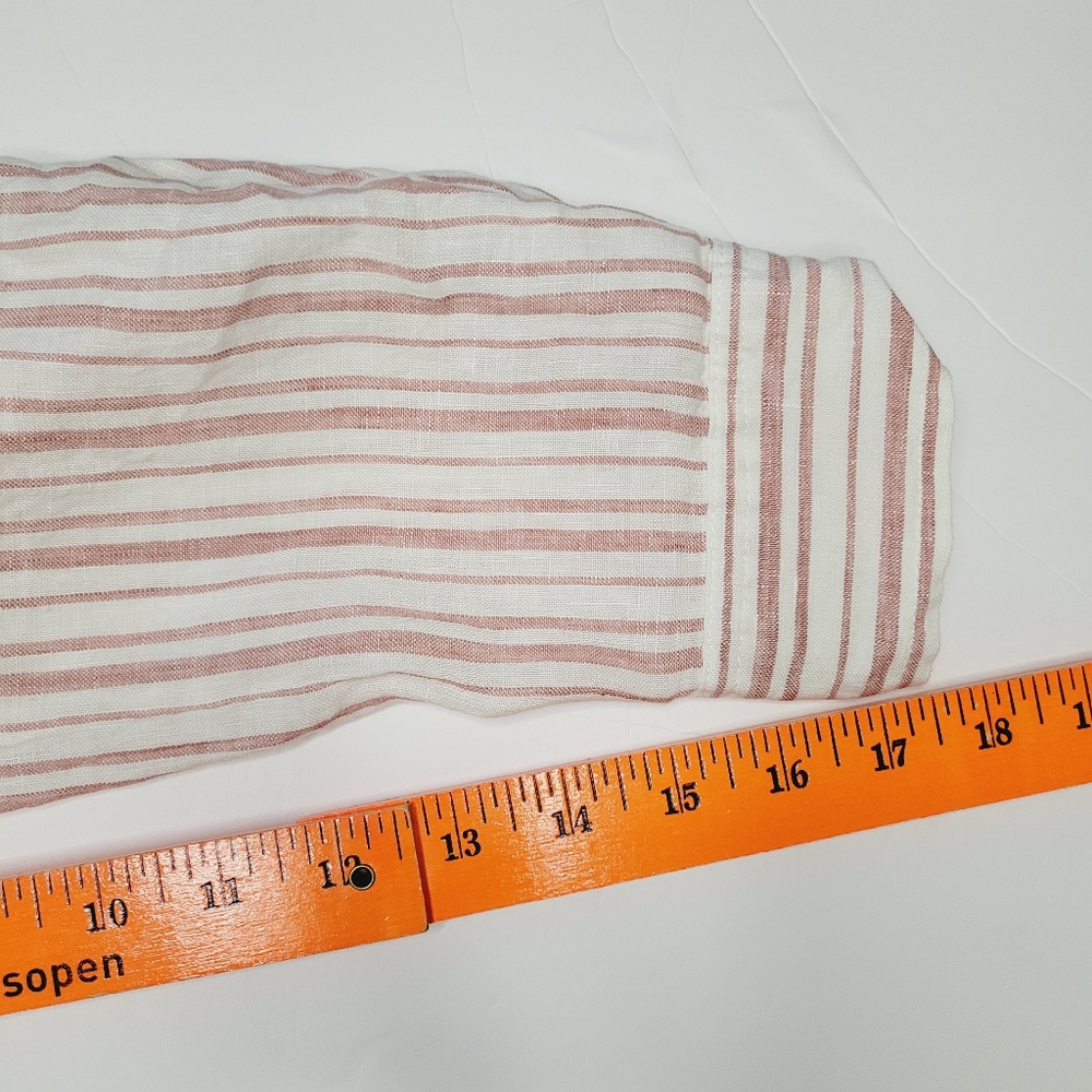 Rachel Zoe Linen Top Women's Medium Stripe Pink White Roll Sleeves Beach Summer - Picture 7 of 8